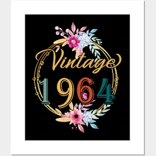 60 Years Old Gifts Vintage 1964 Floral 60th Birthday Party Posters and Art